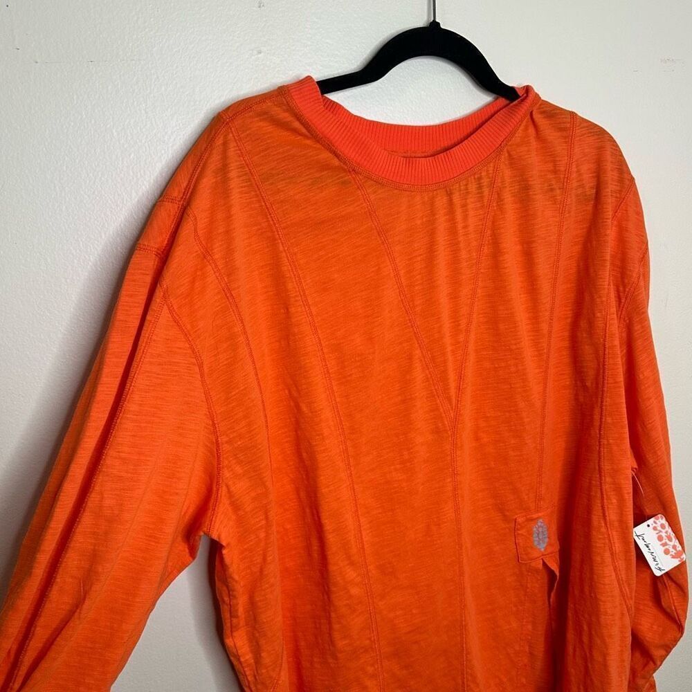 NWT FP Free People Movement Orange Oversized Side Slit Top Long Sleeves sz Large - Picture 3 of 10